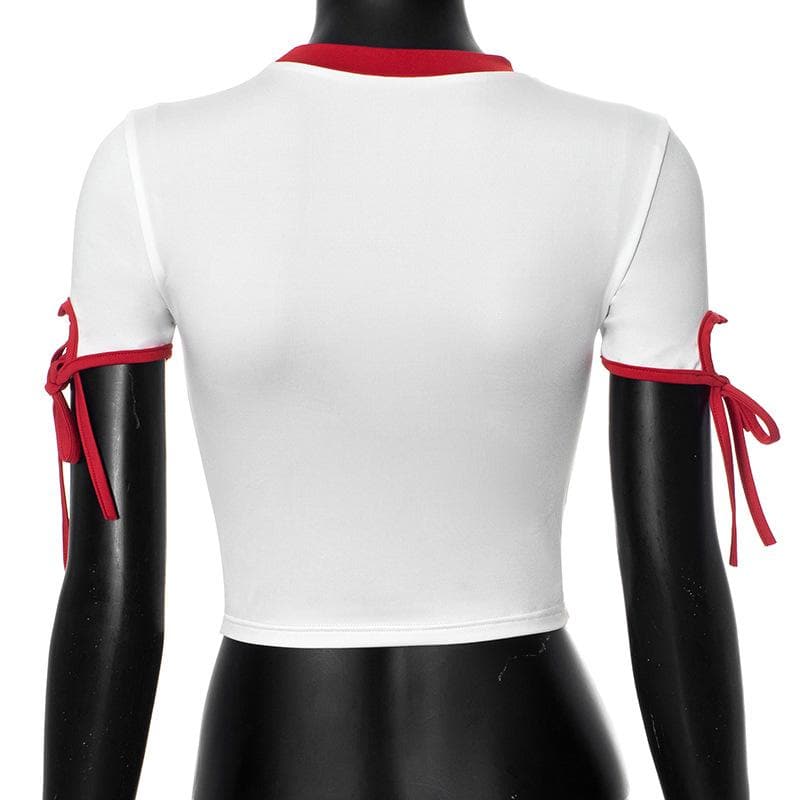 Game Day Ready '55' Crop Top | Women's Retro Ringer Tee with Chic Tie Sleeves