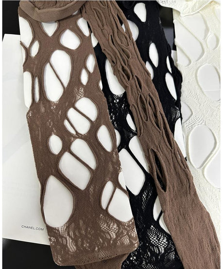 Edgy Gothcore Distressed Lace Tights | Perfect for Halloween & Fall Fashion