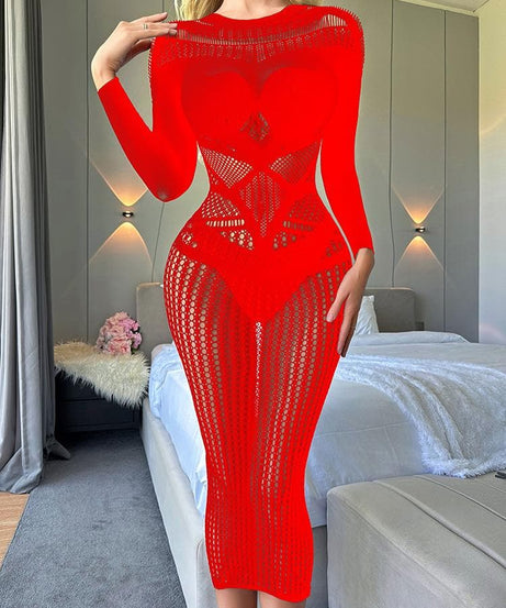 Gothic Glam Sheer Mesh Cutout Midi Dress - Perfect for Fall Parties & Halloween