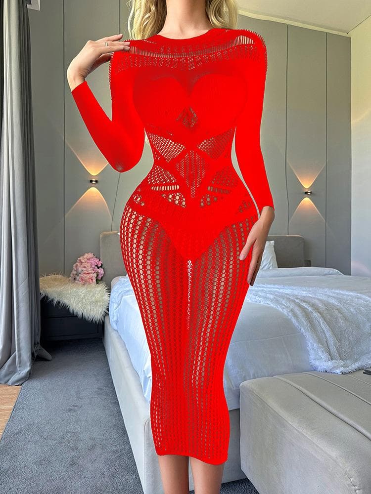 Gothic Glam Sheer Mesh Cutout Midi Dress - Perfect for Fall Parties & Halloween