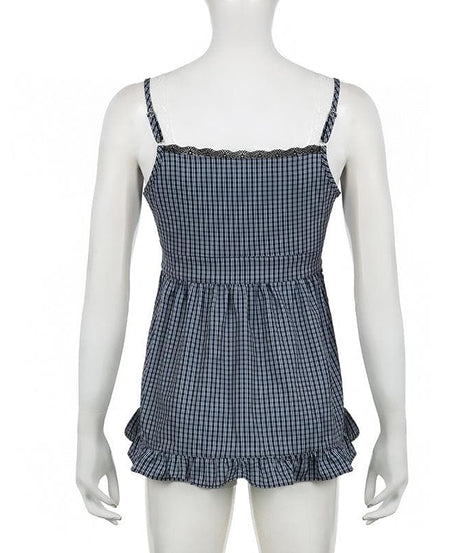 Chic Gingham Plaid Babydoll Top - Lace Trim, Ruffle Hem, & Fall Layering Essential