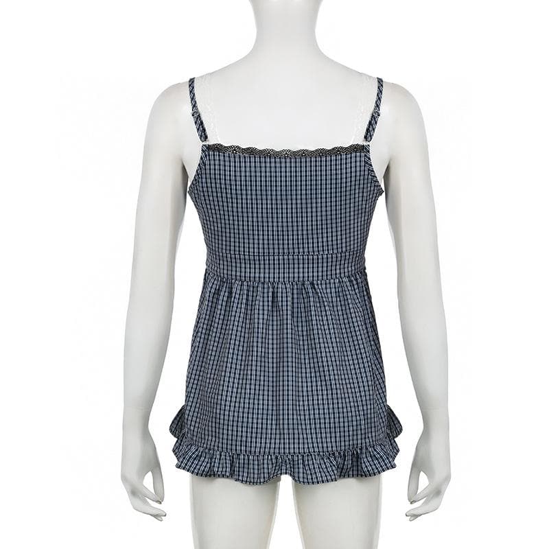Chic Gingham Plaid Babydoll Top - Lace Trim, Ruffle Hem, & Fall Layering Essential