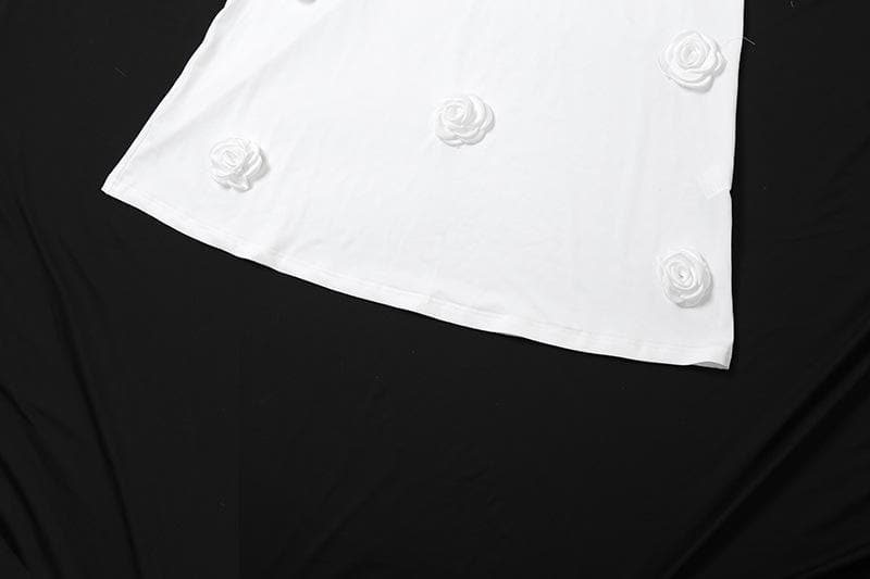 Elegant White Rose Applique Maxi Slip Dress - Perfect for Holiday Soirees & Bridal Moments