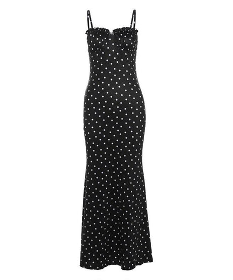 Timeless Chic Polka Dot Ruched Maxi Dress - Flattering Fit for Fall Evenings & Holiday Parties