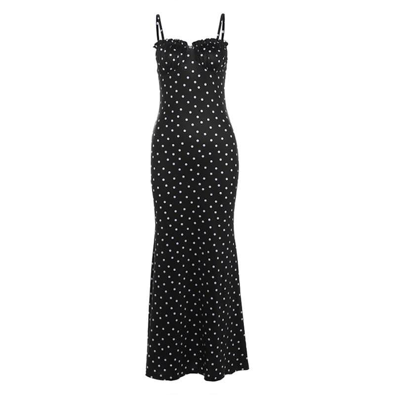 Timeless Chic Polka Dot Ruched Maxi Dress - Flattering Fit for Fall Evenings & Holiday Parties