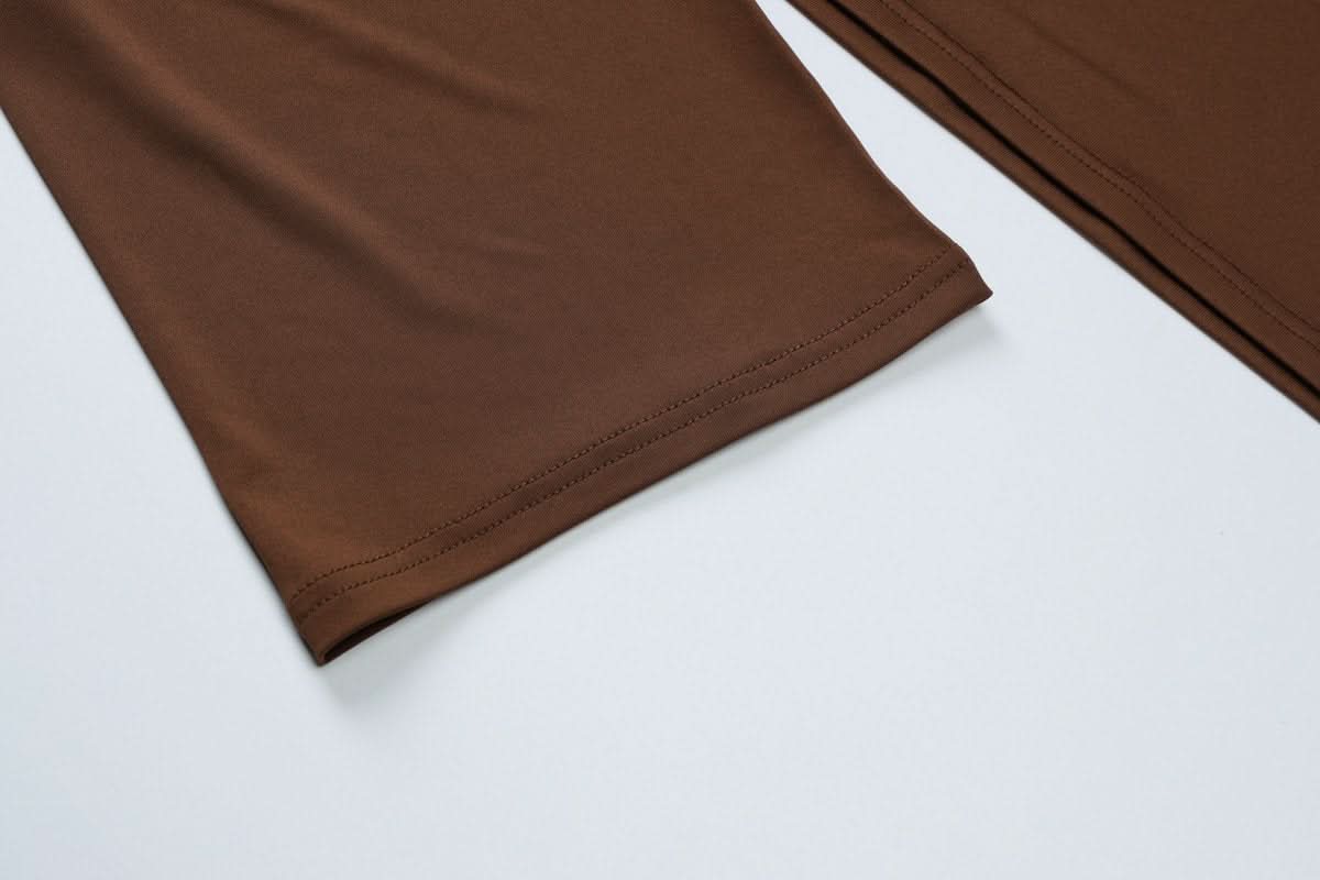 Fall Chic: Off-Shoulder Tie-Waist Luxe Brown Matching Set for Women