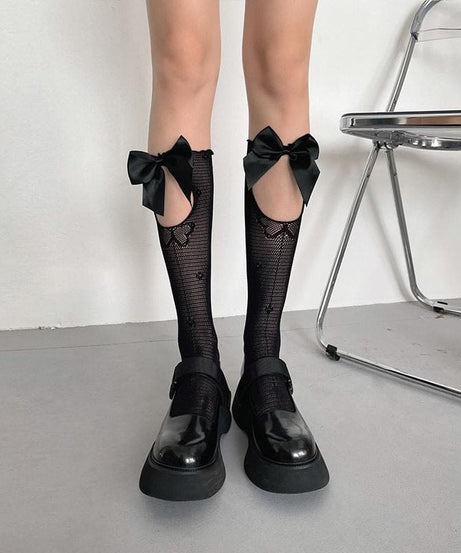 Autumn Delight: Coquette Bow Cutout Knee High Socks - Sweet & Stylish for Fall