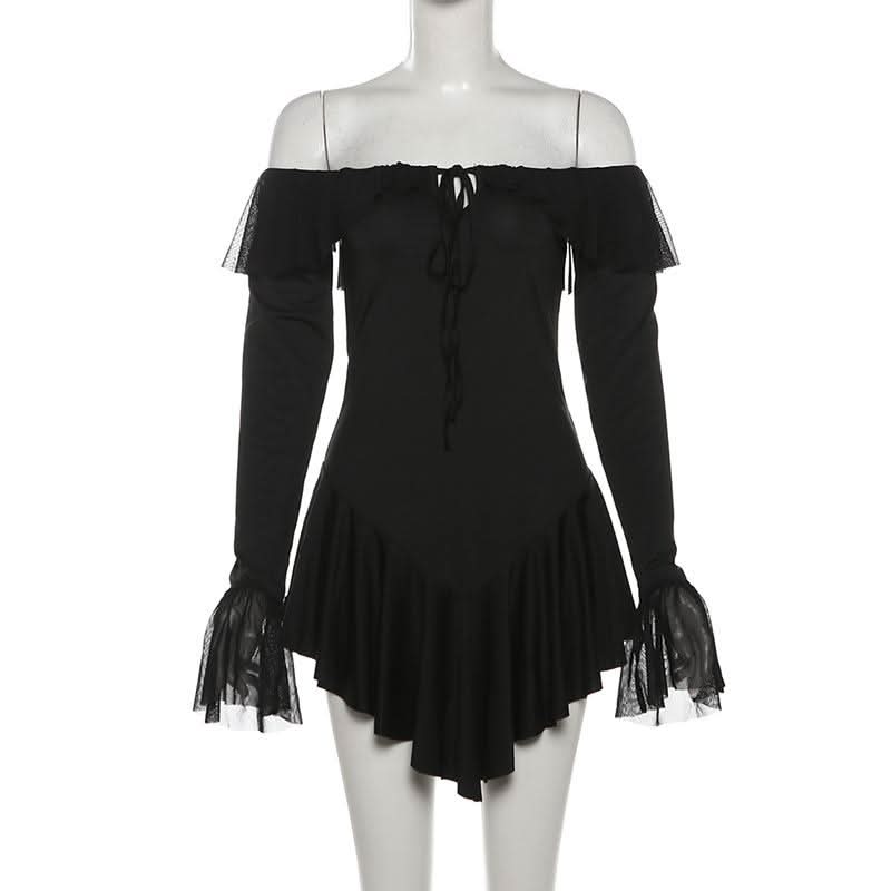 Enchanting Gothic Ruffle Off-Shoulder Mini Dress - Fall & Halloween Essential
