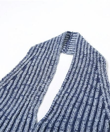 Effortless Chic Striped Knit Halter Top & Lounge Pants Set - Fall Comfort Must-Have