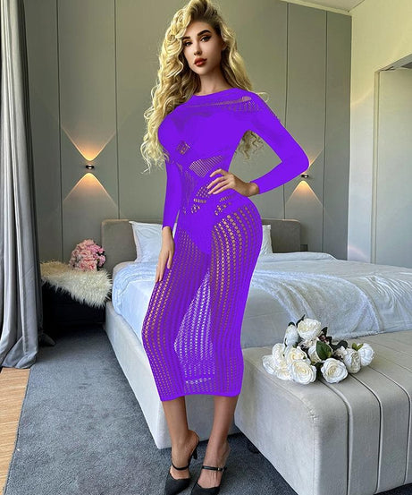 Gothic Glam Sheer Mesh Cutout Midi Dress - Perfect for Fall Parties & Halloween