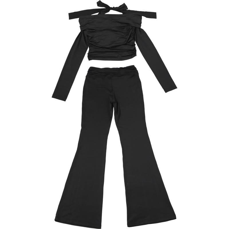 Gothic Glam Halter Off-Shoulder Flared Pant Set - Fall & Holiday Party Ready