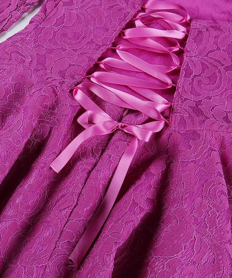 Head-Turning Fuchsia Lace Mock Neck Mini Dress - Your Essential for Fall Parties & Holiday Glam