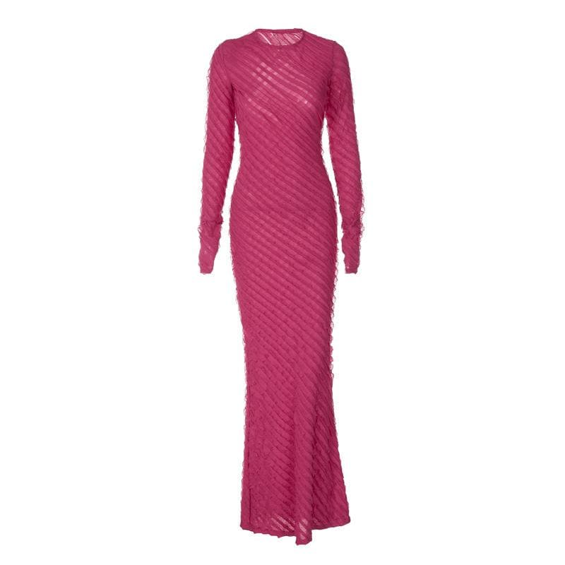 Radiant Fuchsia Ruffle Maxi Dress | Long Sleeve Glamour for Fall & Holiday Soirees