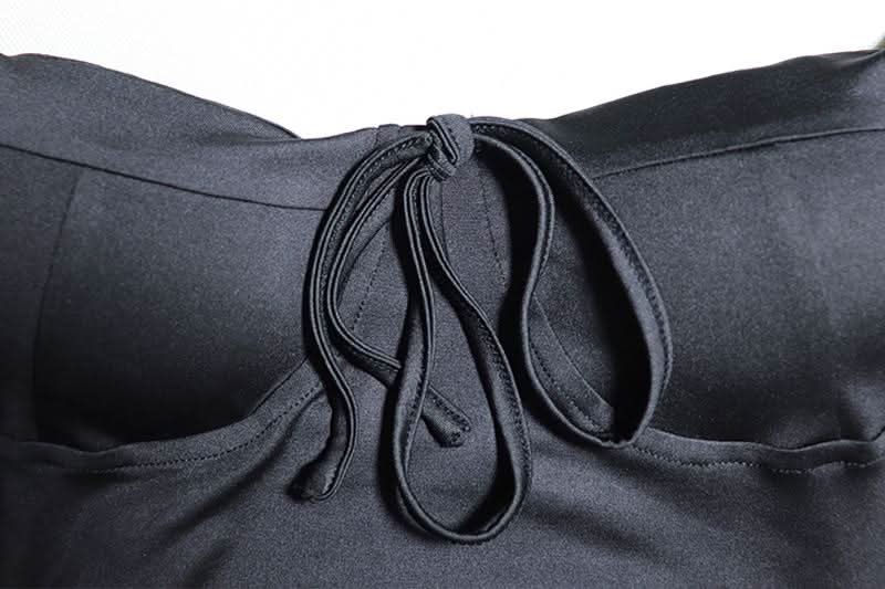 Sparkle & Slay: Black Ruched Mini Dress with Sheer Glitter Statement Sleeves