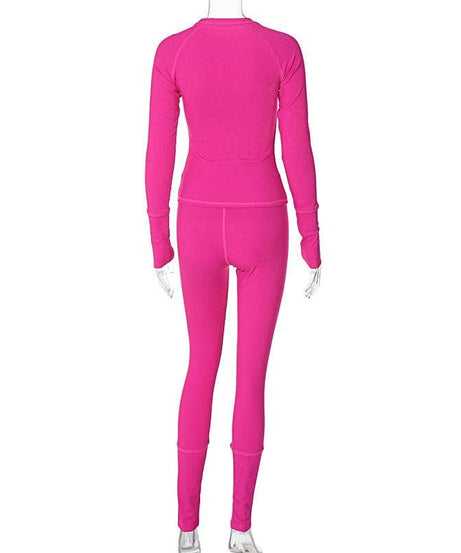 Chic Fuchsia Ribbed Long Sleeve Top & Leggings Set - Ultimate Cozy Comfort for Fall & Winter