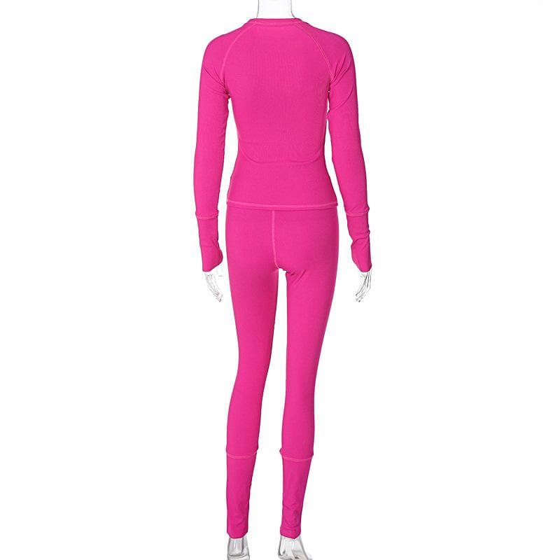 Chic Fuchsia Ribbed Long Sleeve Top & Leggings Set - Ultimate Cozy Comfort for Fall & Winter