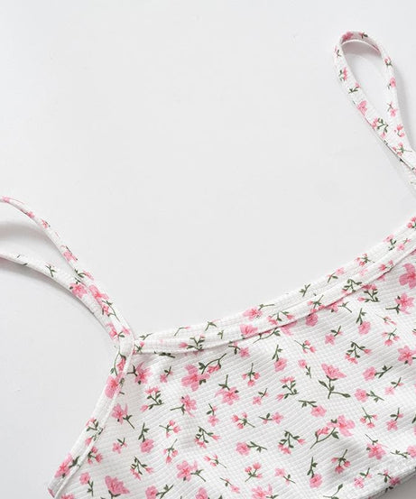 Adorable Floral Textured Cami Crop Top & Shorts Set - Cozy Fall Loungewear for Women