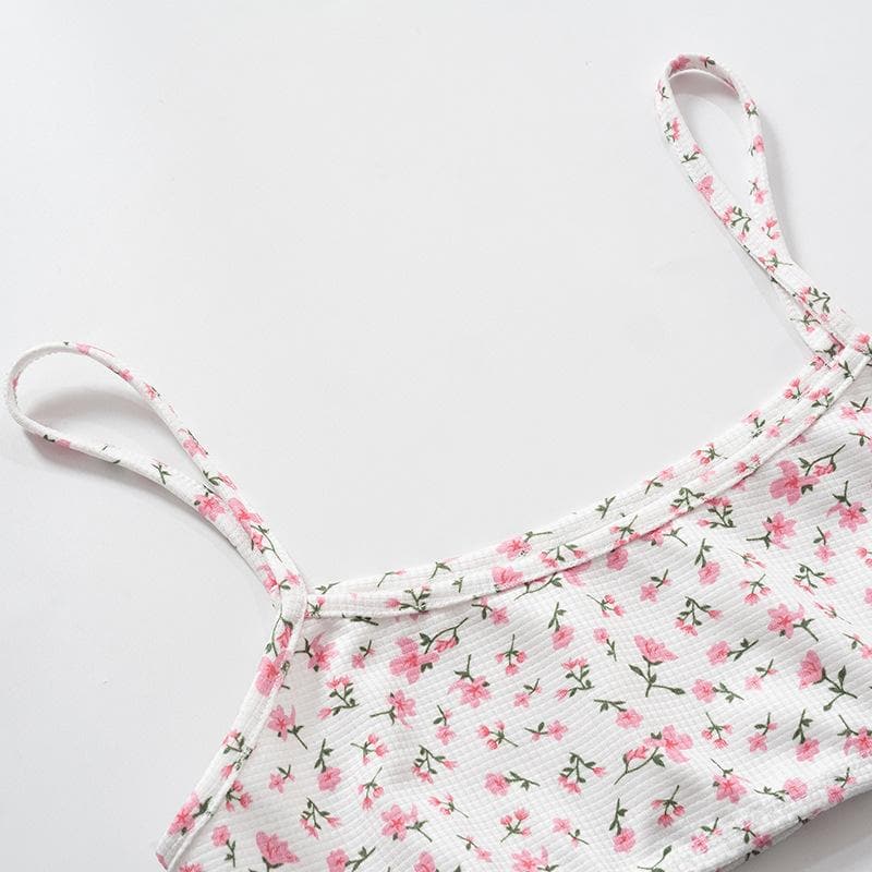 Adorable Floral Textured Cami Crop Top & Shorts Set - Cozy Fall Loungewear for Women