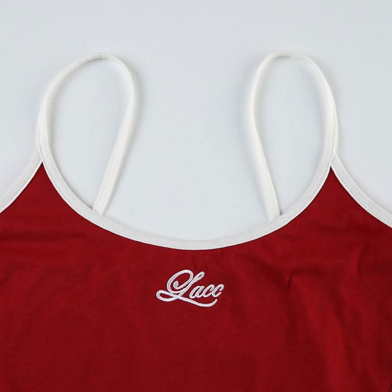 Cozy Chic: Women's Embroidered Red Cami & Shorts Lounge Set