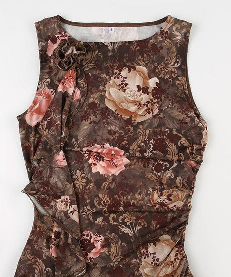 Enchanting Autumn Bloom Asymmetrical Ruffle Mini Dress