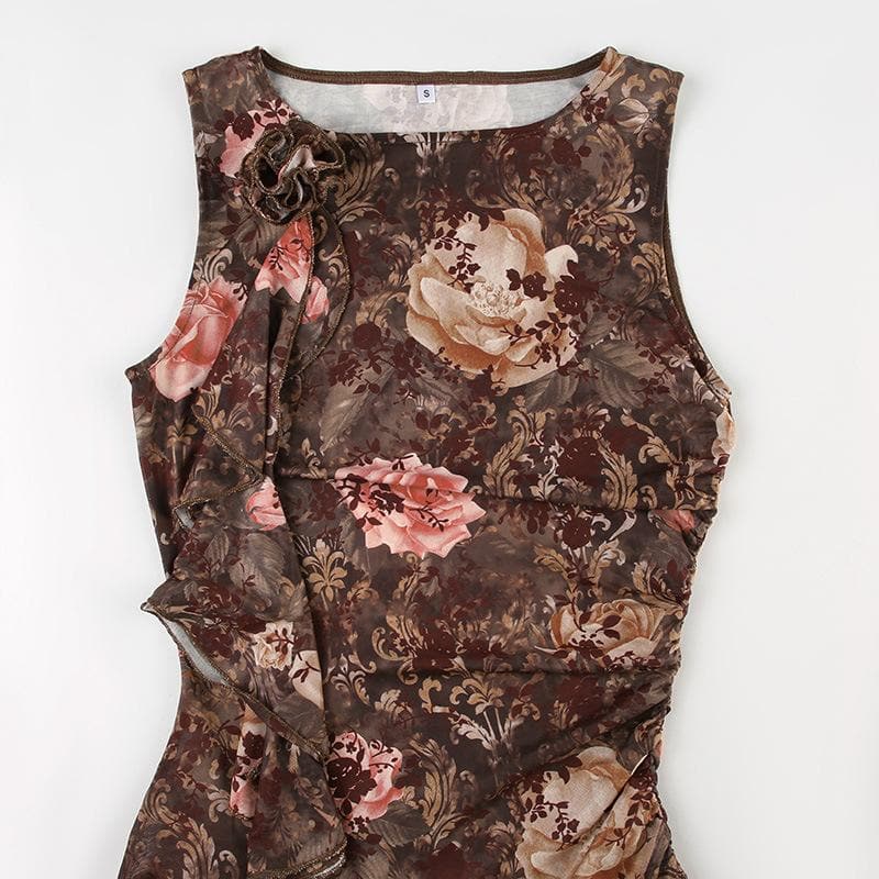 Enchanting Autumn Bloom Asymmetrical Ruffle Mini Dress