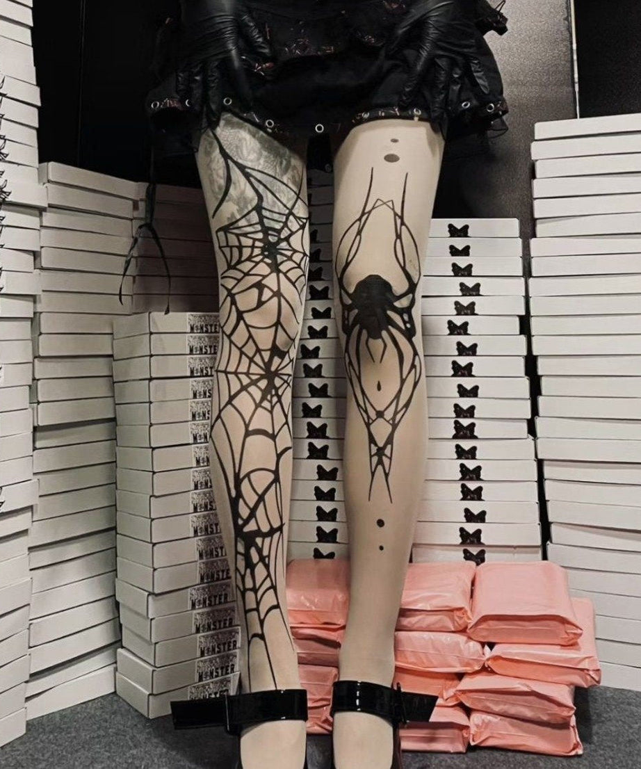 Killer Halloween Spider Web & Black Widow Sheer Tights | Edgy Spooky Season Essential