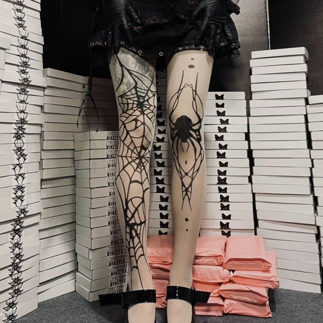 Killer Halloween Spider Web & Black Widow Sheer Tights | Edgy Spooky Season Essential