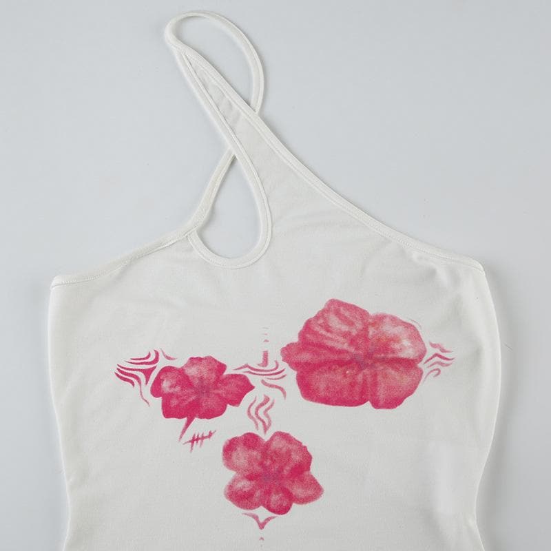 Chic Pink Floral Halter Crop Top – Trendy Cutout Tank for Resort & Late Summer Vibes