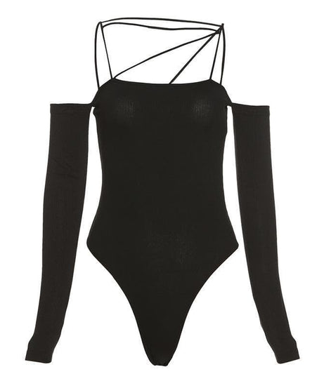 Strap & Sleeve: Asymmetrical Ribbed Knit Bodysuit - Your Fall Style Statement