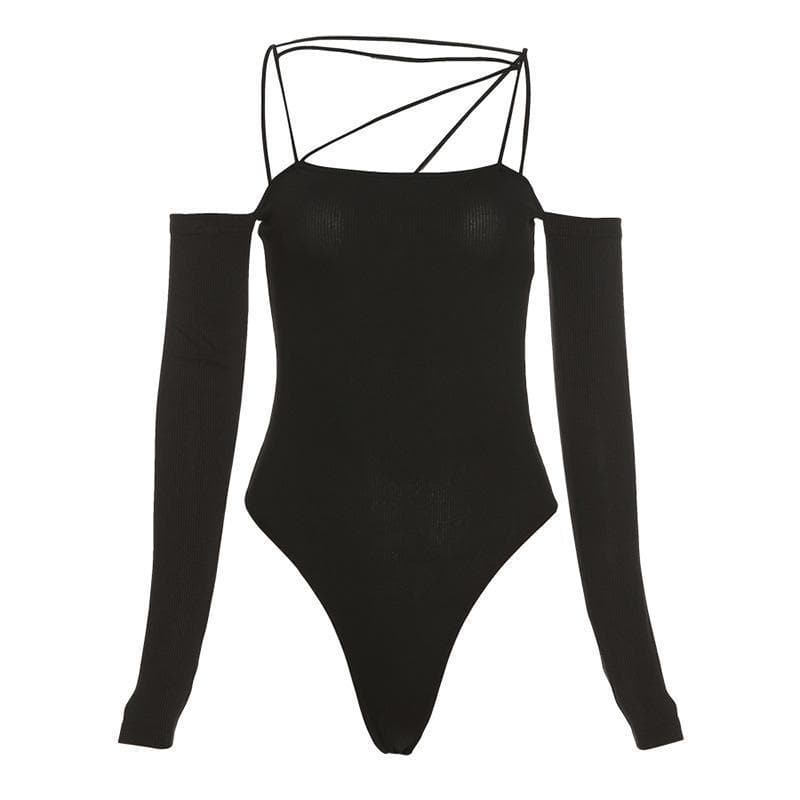 Strap & Sleeve: Asymmetrical Ribbed Knit Bodysuit - Your Fall Style Statement