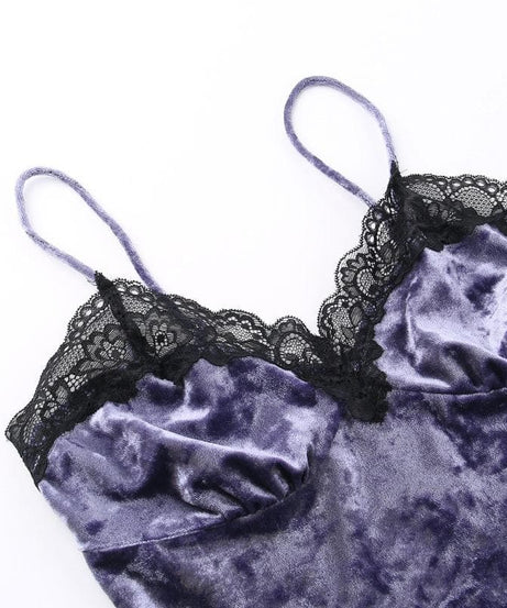 Regal Plum Velvet & Lace Gothic Cami Top | Spooky Season Glamour & Fall Style