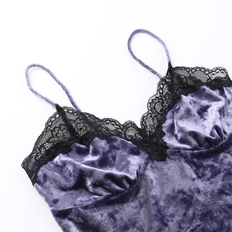 Regal Plum Velvet & Lace Gothic Cami Top | Spooky Season Glamour & Fall Style