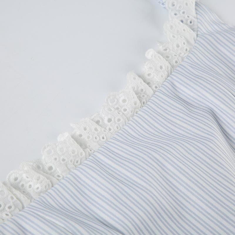 Sweetheart Striped Lace Cami Top with Bow - Perfect Fall Layering & Y2K Chic