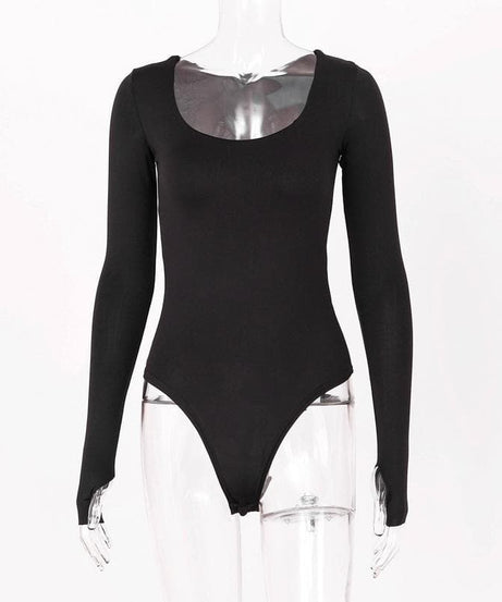 Vibrant Orange Long Sleeve U-Neck Bodysuit with Thumbholes – Seamless Fall & Halloween Essential