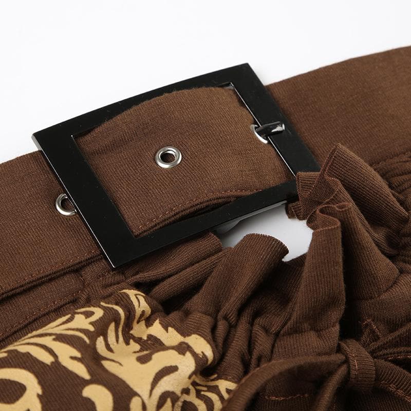 Chic Fall Baroque Buckle Tube Top | Vintage Inspired Print & Adjustable Tie