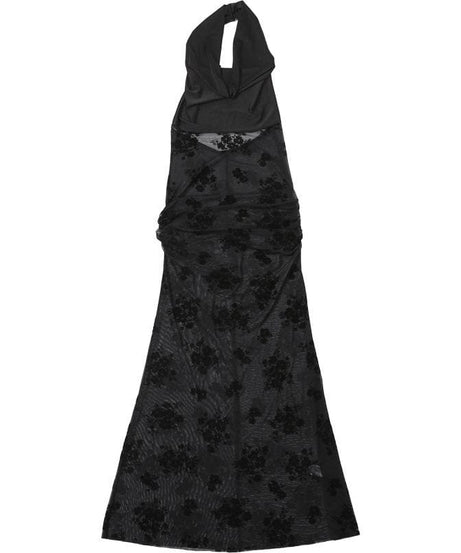 Sultry Bloom Black Sheer Maxi Dress - Halter Cowl Neck for Fall & Holiday Nights