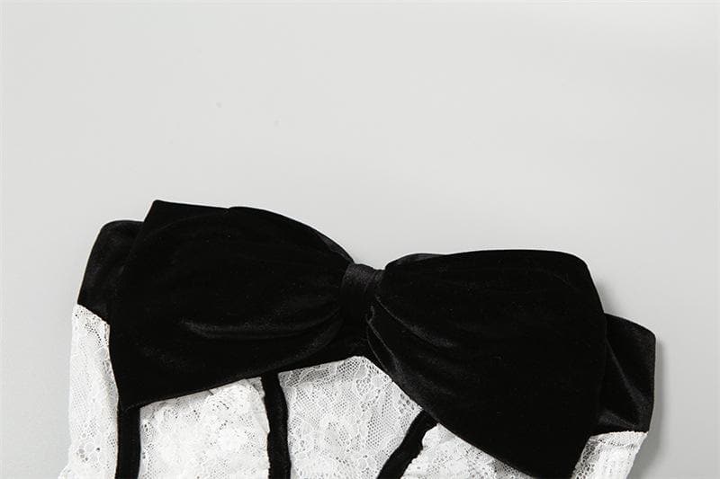 The Chic Velvet Bow & Lace Strapless Crop Top - Fall & Holiday Party Perfect!