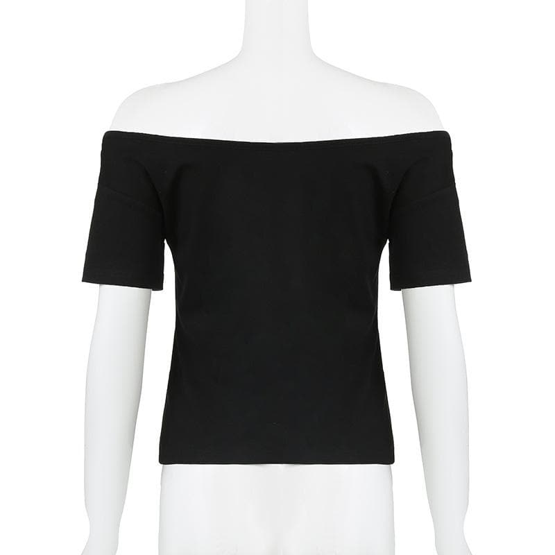 Such Cute 3 Fun Off Off-Shoulder Graphic Top - Trendy Black Fall Tee for Women