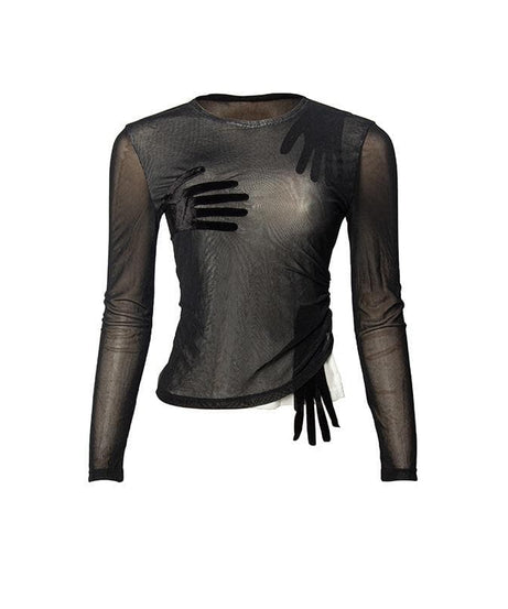 Mysterious Embrace Sheer Mesh Long Sleeve Top - Edgy Fall Fashion for Women