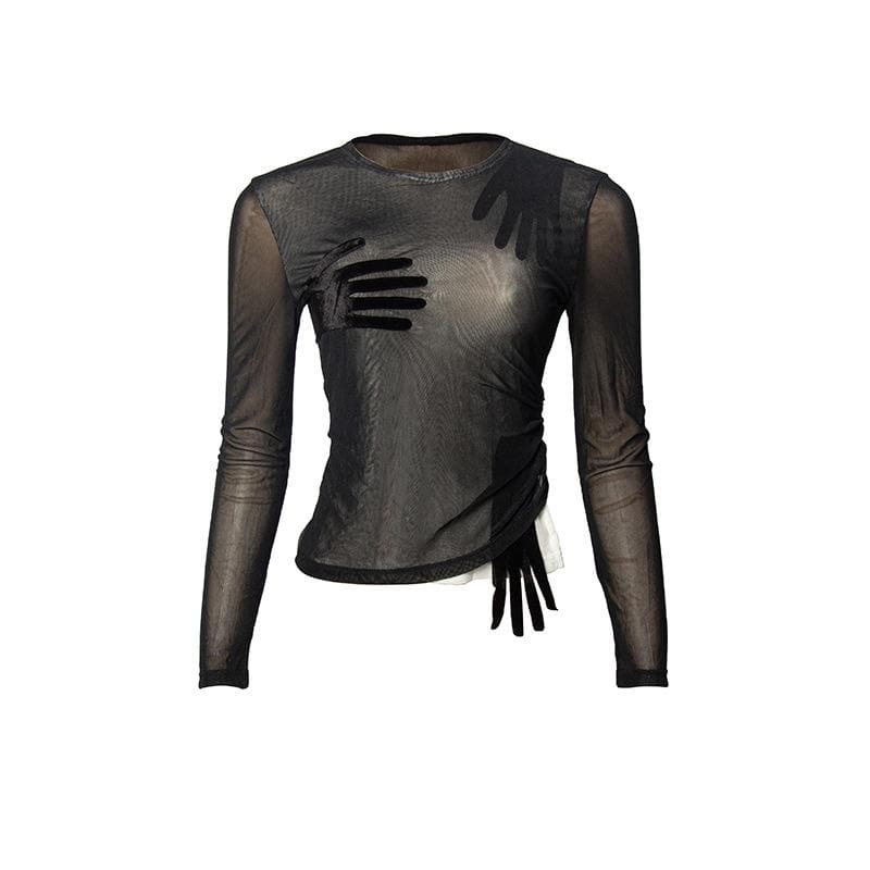 Mysterious Embrace Sheer Mesh Long Sleeve Top - Edgy Fall Fashion for Women