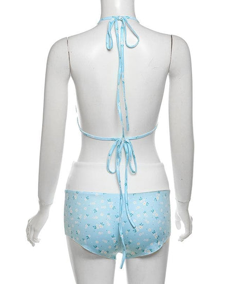 Dreamy Daisy Halter Bikini & High-Waisted Shorts Set - Your Resort Ready Getaway Essential!