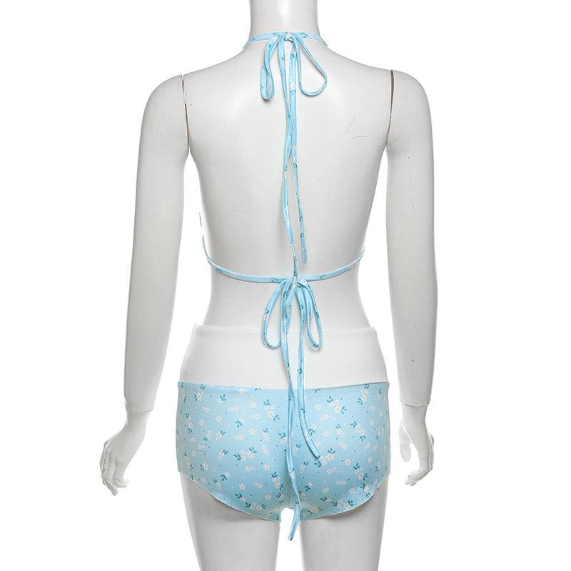 Dreamy Daisy Halter Bikini & High-Waisted Shorts Set - Your Resort Ready Getaway Essential!