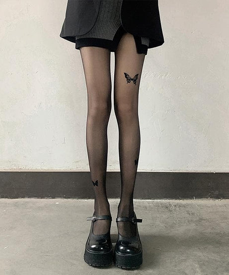 Fall Flight Butterfly Sheer Tights | Edgy Tattoo Effect for Chic Autumn Style