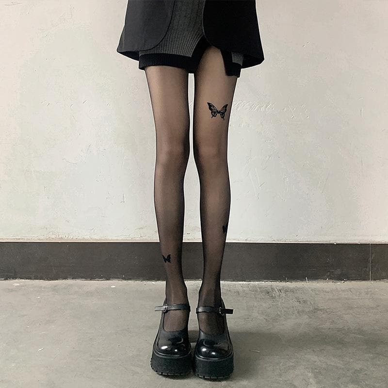 Fall Flight Butterfly Sheer Tights | Edgy Tattoo Effect for Chic Autumn Style