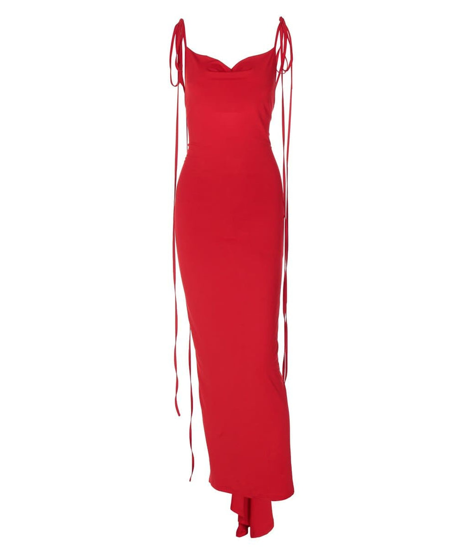 The Scarlet Rose Self-Tie Open Back Maxi Gown - Fall & Holiday Gala Ready
