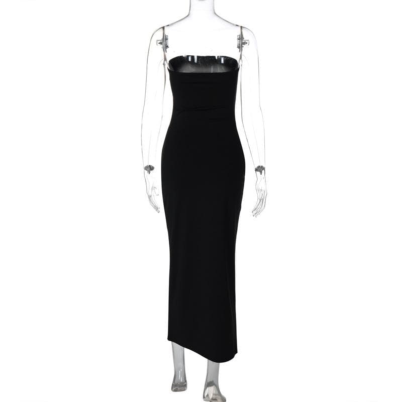 Chic Black Strapless Ruched Knot-Front Maxi Dress | Fall & Holiday Glamour