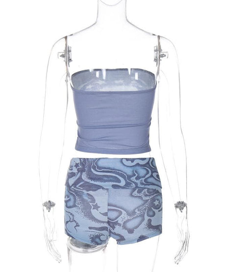 Y2K Celestial Swirl Tube Top & Shorts Set - Trendy Fall Transition Co-ord