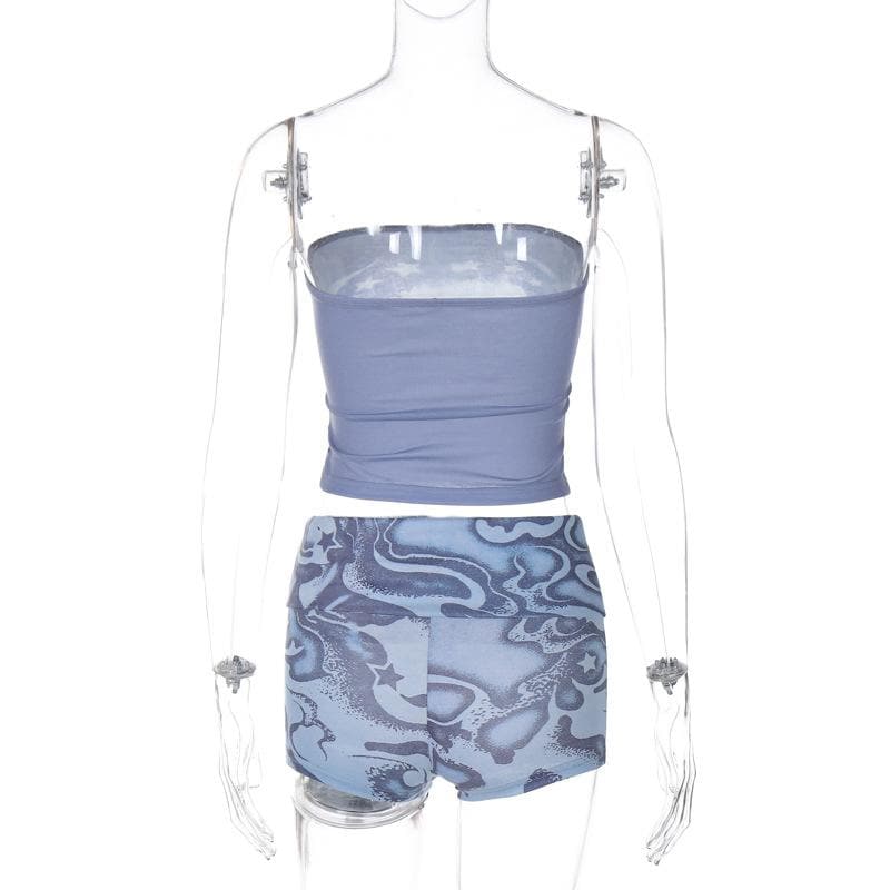 Y2K Celestial Swirl Tube Top & Shorts Set - Trendy Fall Transition Co-ord