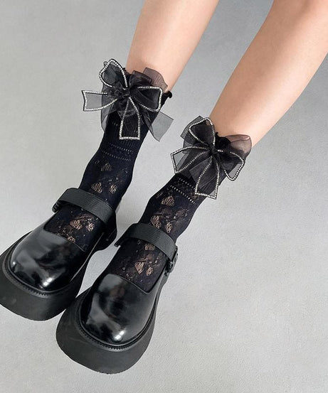 Delicate Sparkle Bow Sheer Ankle Socks | Fall Gothcore & Dark Academia Style