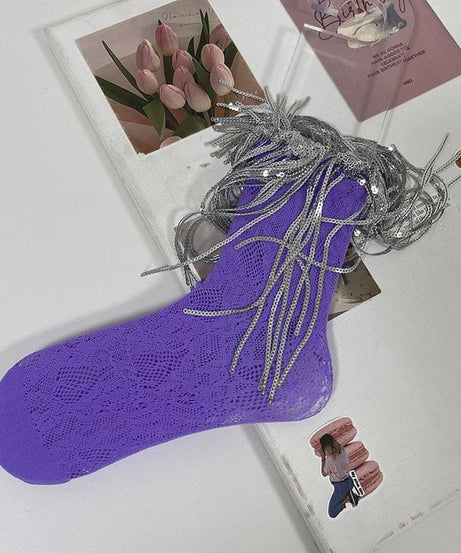 Dazzling Silver Fringe & Lace Ankle Socks – Your Ultimate Holiday Party Statement!
